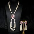Floral Tassel Jewelry Set, Pearl-Look Necklace and Earrings