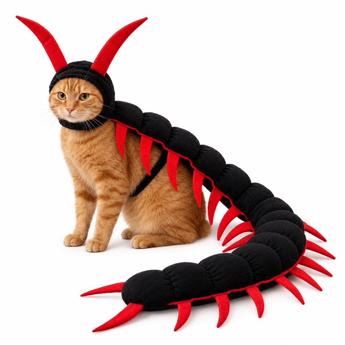 Fluffy Centipede Halloween Cat Costume with Hood and 3D Legs