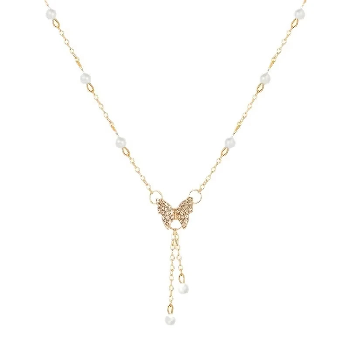 Butterfly Drop Pendant Necklace with Fine Bead Accents