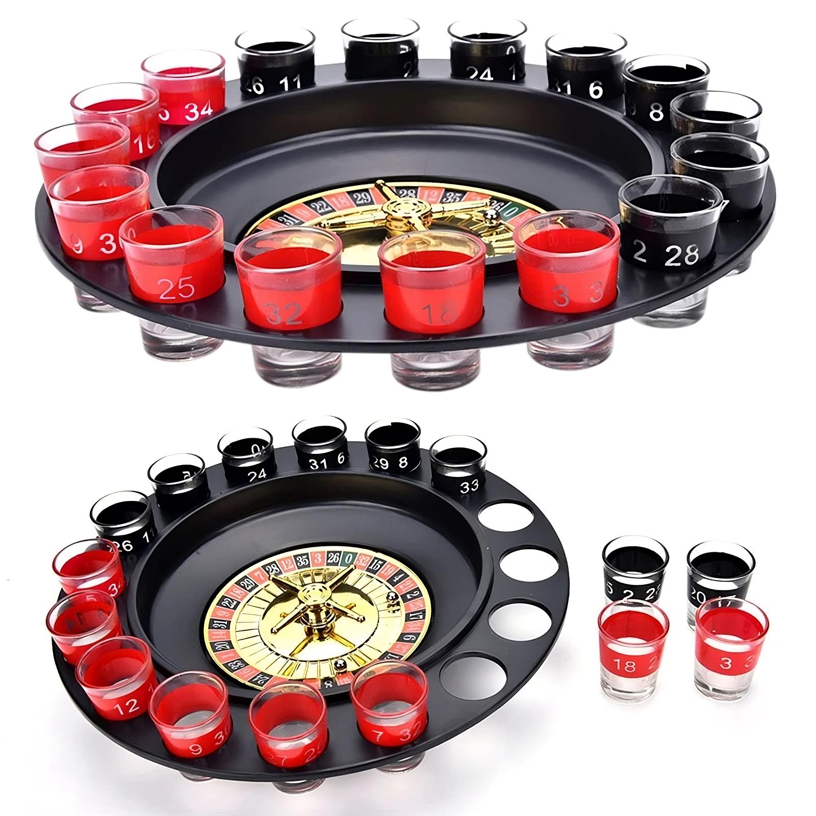 Shot Glass Roulette Drinking Game - 16 Glasses with Spinning Wheel | Party Game Set