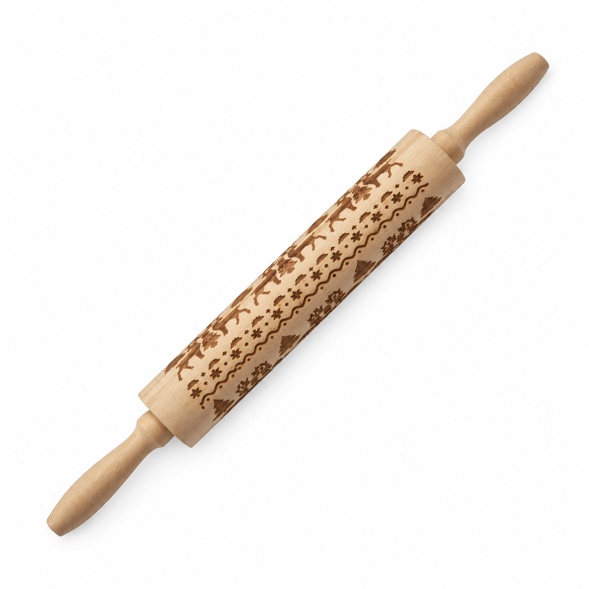 Engraved Wooden Christmas Cookie Rolling Pin, 34 or 42 cm