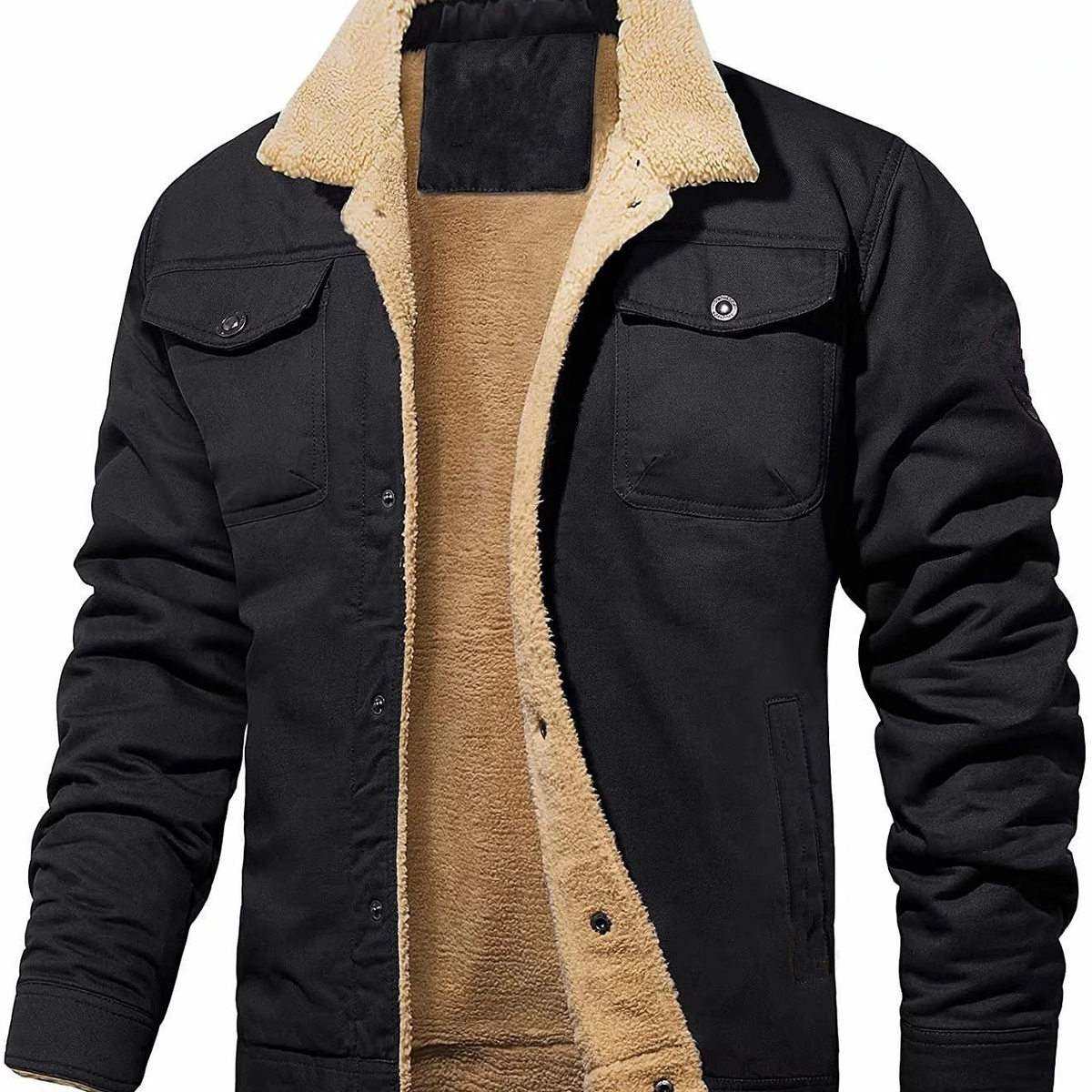 Men's Fleece-Lined Utility Jacket with Button Front and Pockets