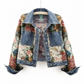Floral Patchwork Denim Jacket with Button Front, S–3XL