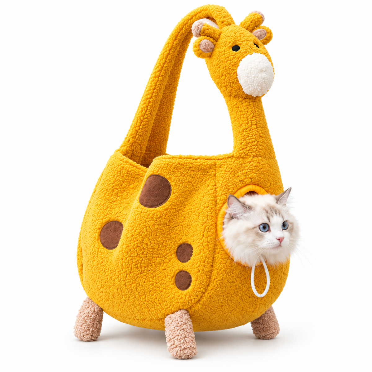 Plush Giraffe Pet Carrier Bag, Yellow Fleece, Adjustable Strap