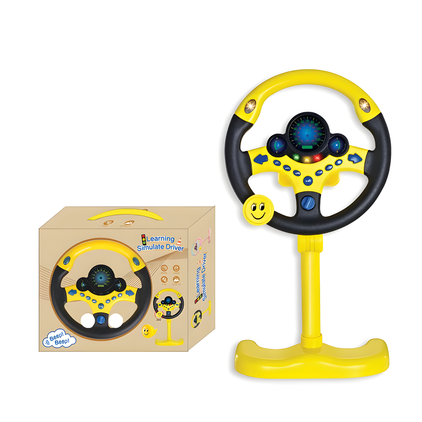 Kids Musical Steering Wheel Toy with Lights & Sounds Yellow Pink