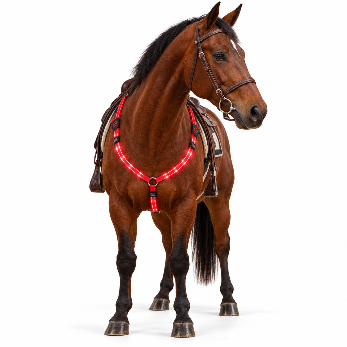 LED Horse Breastplate with Adjustable Straps and Snap Clips