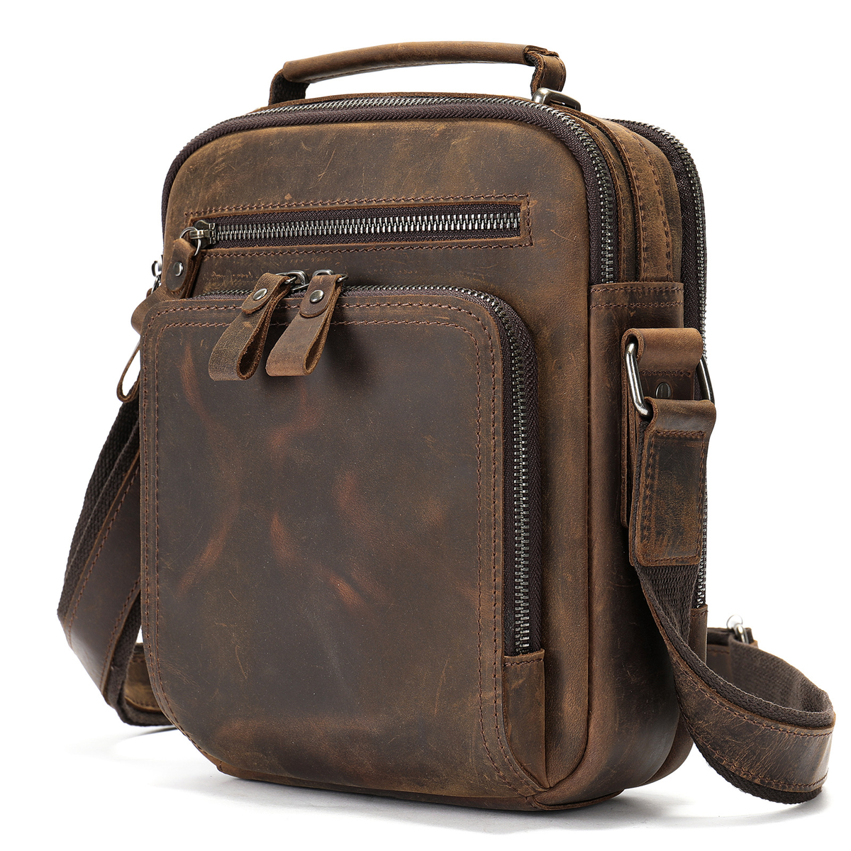 Multi-Zip Shoulder Messenger Bag for Everyday Carry, 25.5 cm