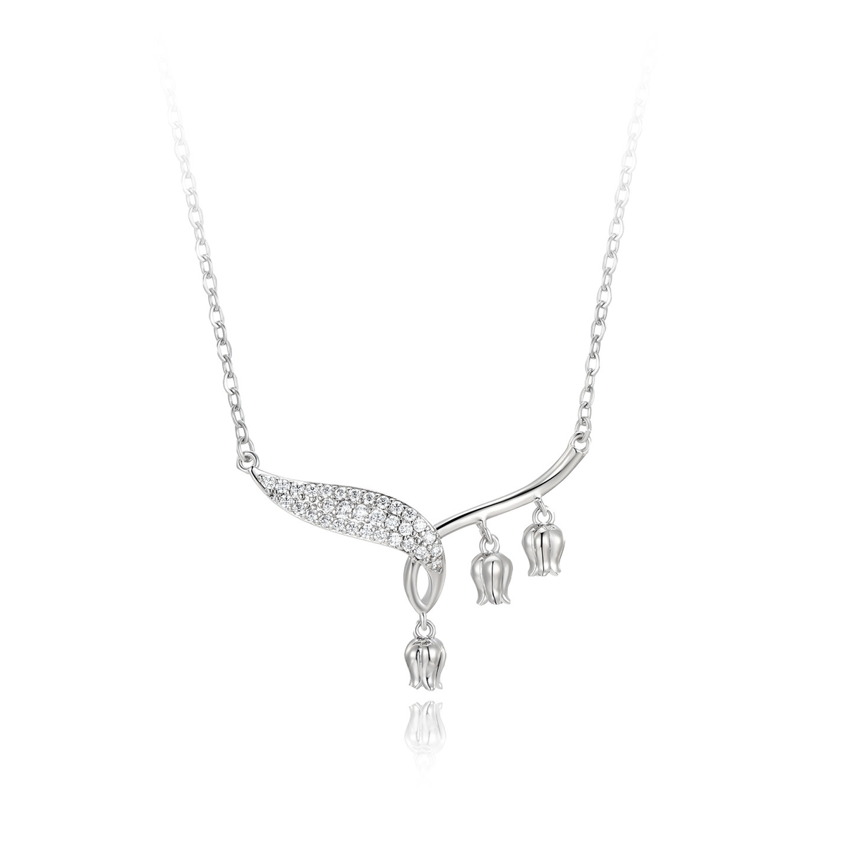 Silver-Tone Lily Tassel Necklace, Floral Drop Chain Design