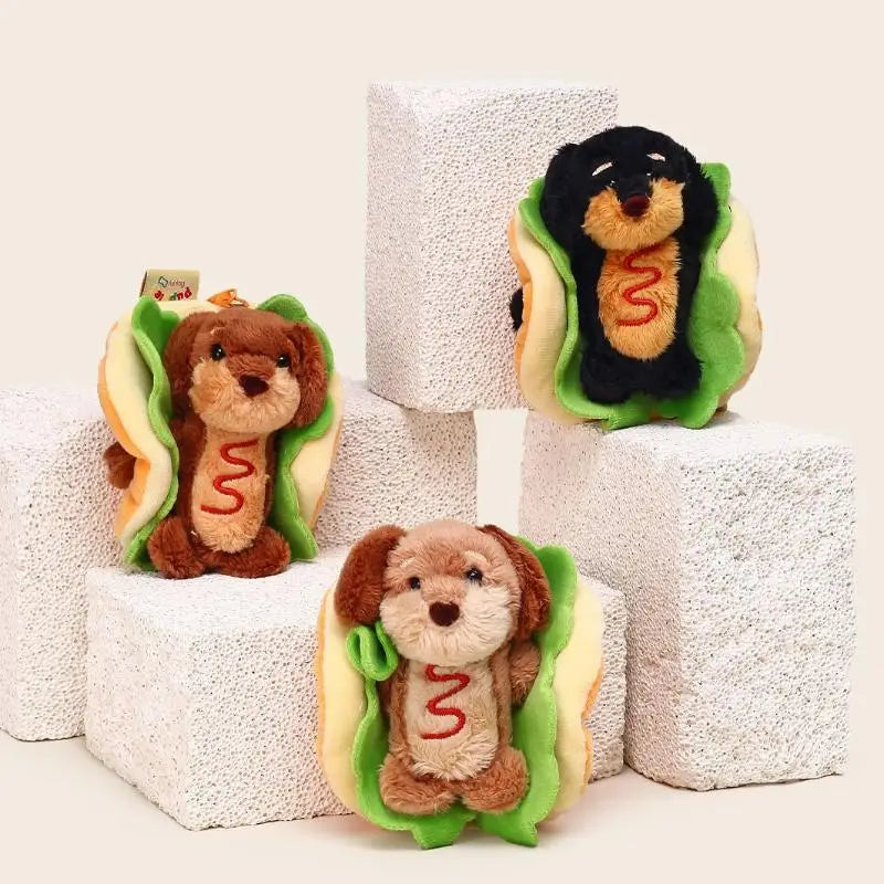 Dachshund Hot Dog Costume Plush Keychain Bag Charm