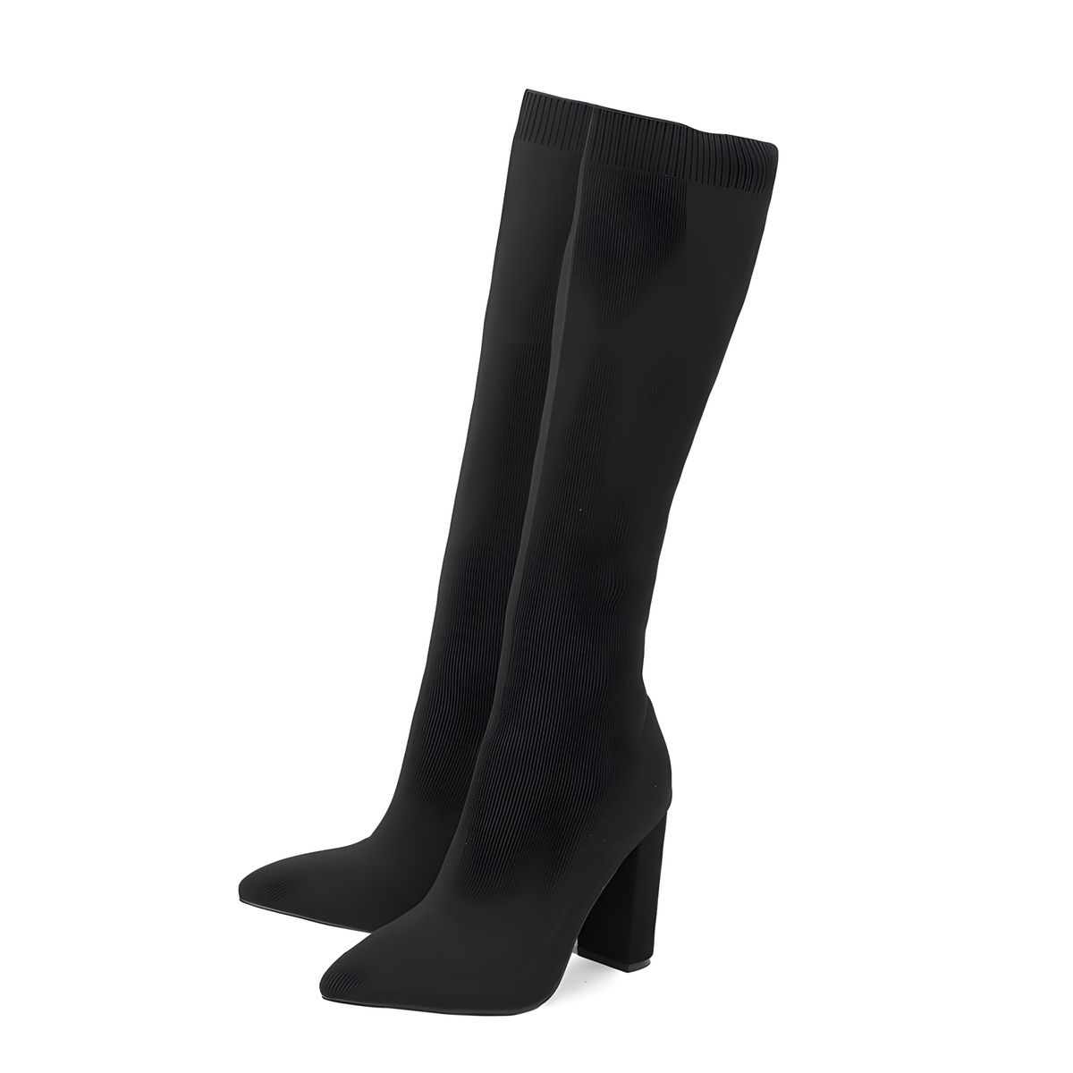 Stretch-Knit Tall Boots with Block Heels in Three Colors