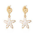 White Starfish Drop Earrings with Gold-Tone Shell Studs