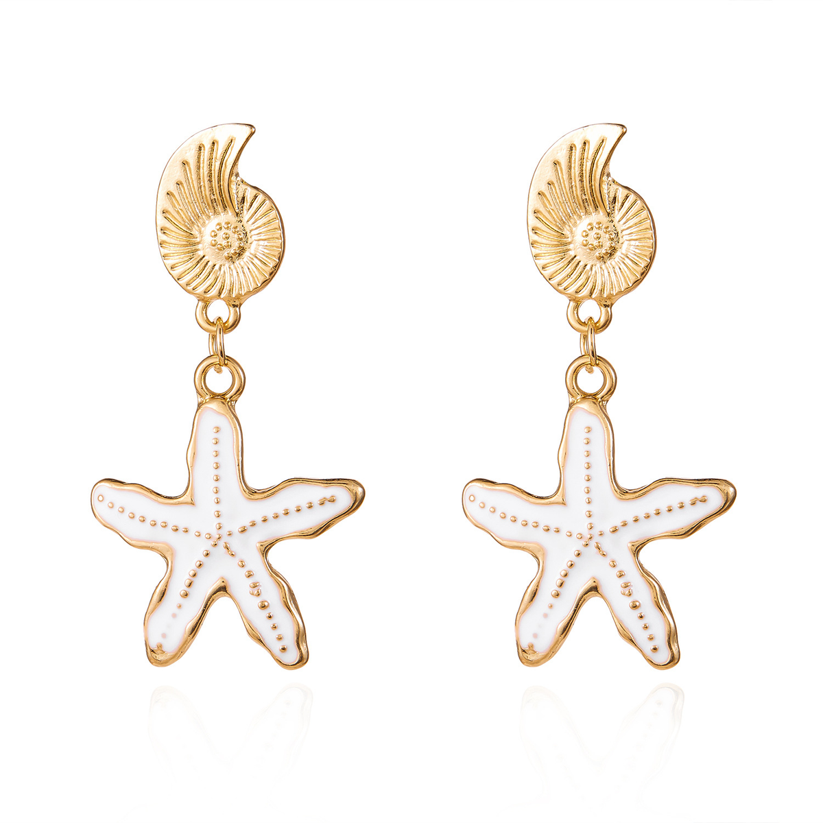 White Starfish Drop Earrings with Gold-Tone Shell Studs