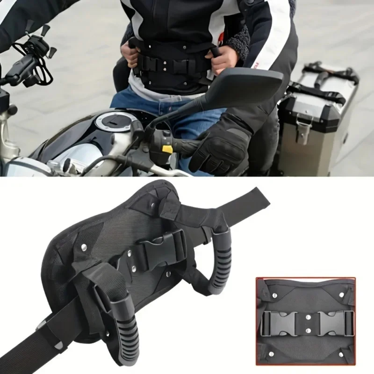 Adjustable Motorcycle Passenger Grip Belt with Dual Handles