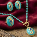 Vintage Jewelry Set with Stone Necklace and Matching Earrings