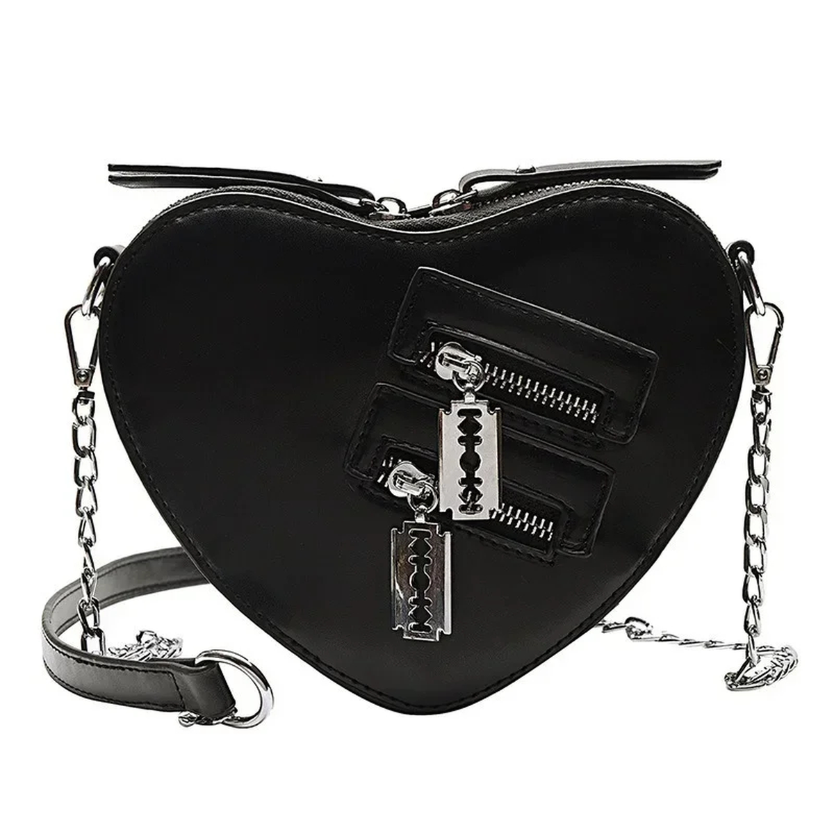 Heart-Shaped Chain Shoulder Bag with Zip Top & Adjustable Strap