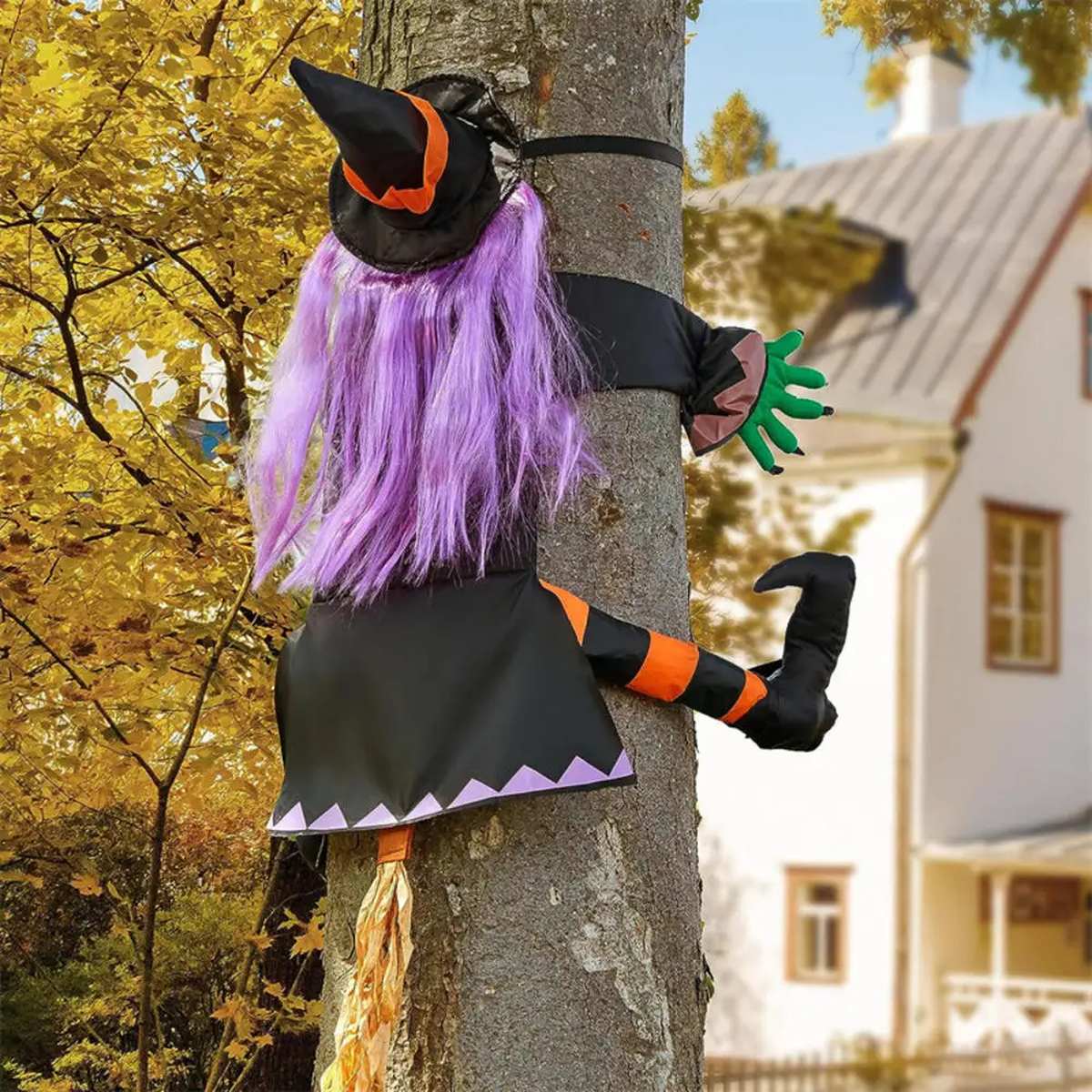 Hanging Halloween Witch Decoration with Purple Hair for Trees