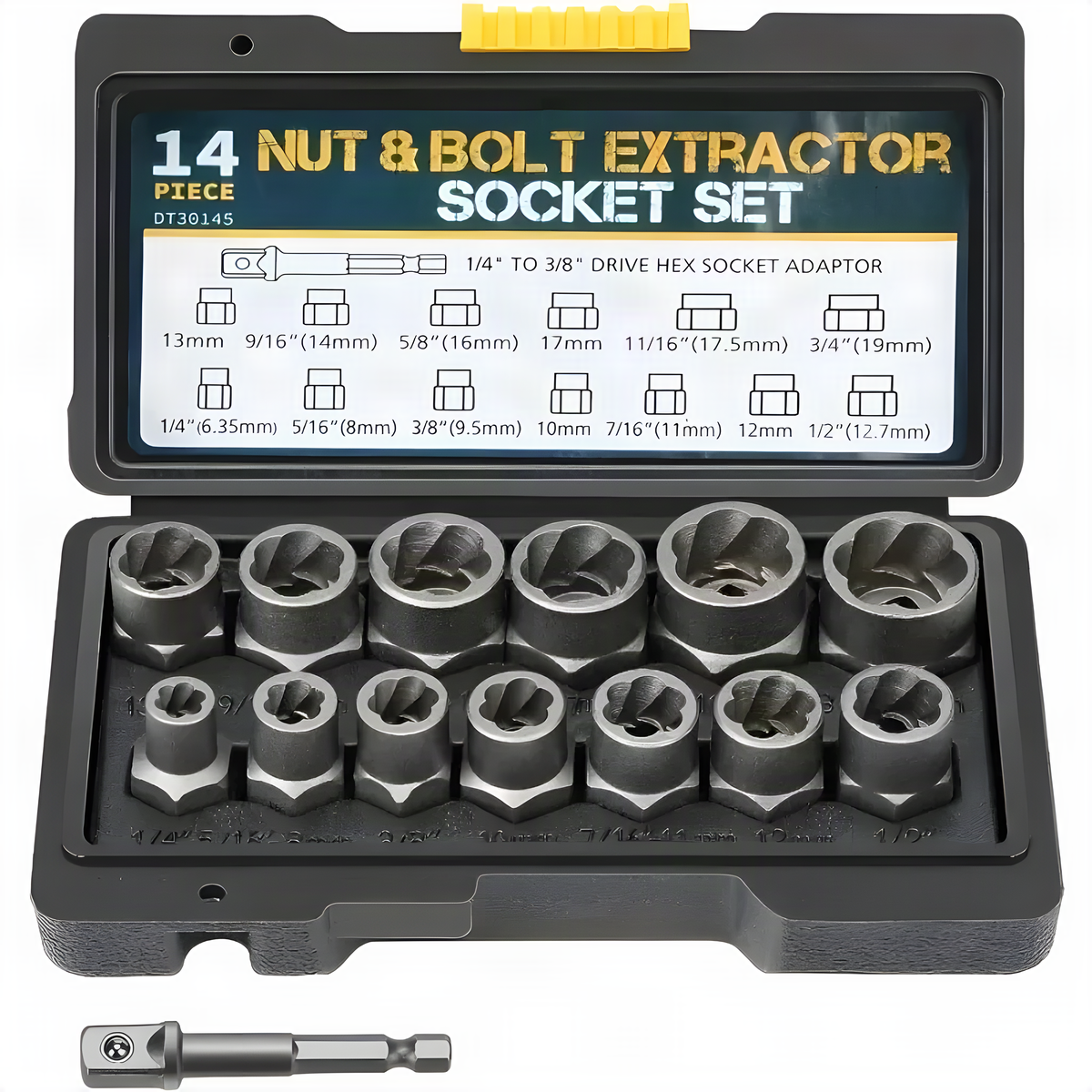14-Piece Nut and Bolt Extractor Socket Set, 6.35 to 19 mm