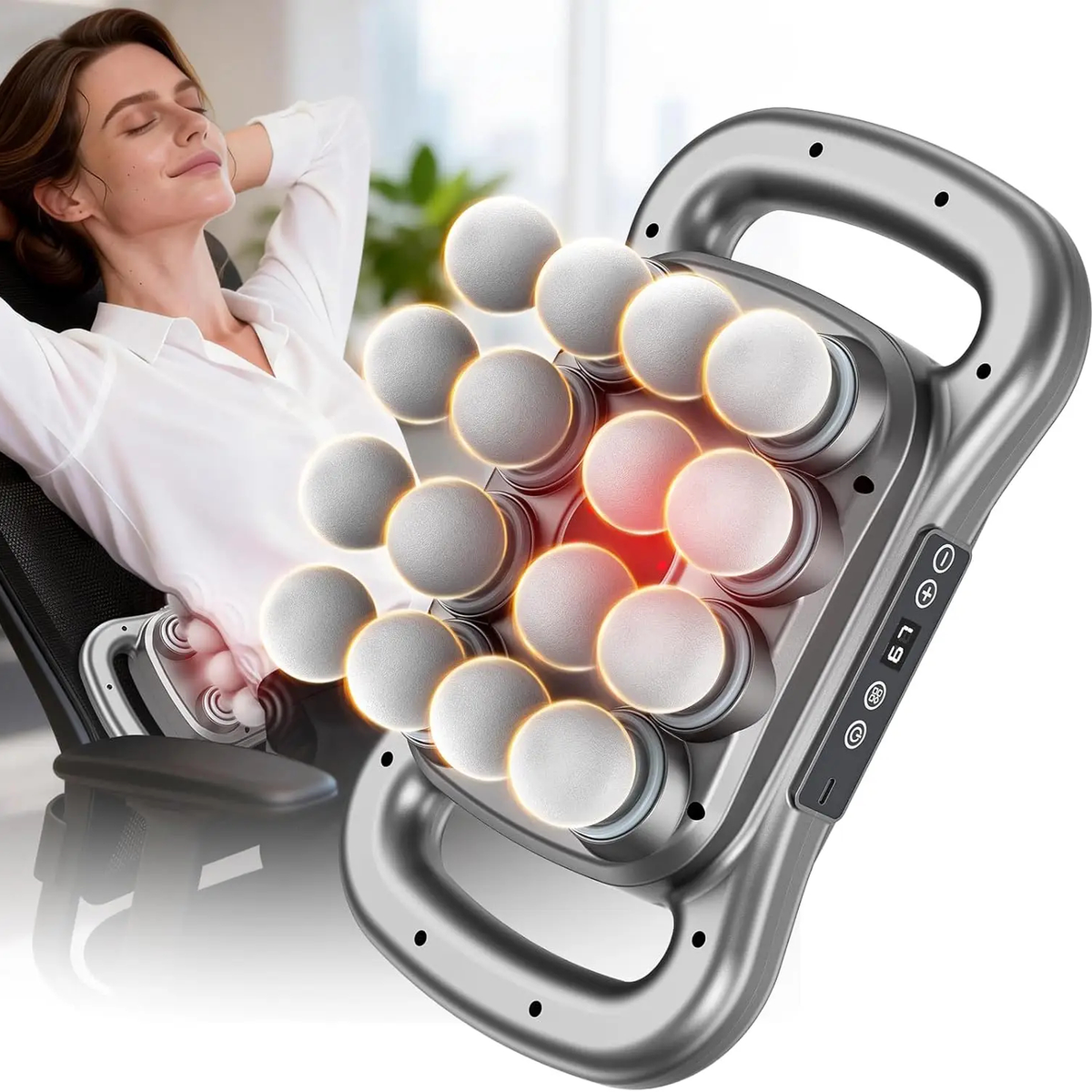 16-Head Handheld Electric Massager, Dual Handles and Display