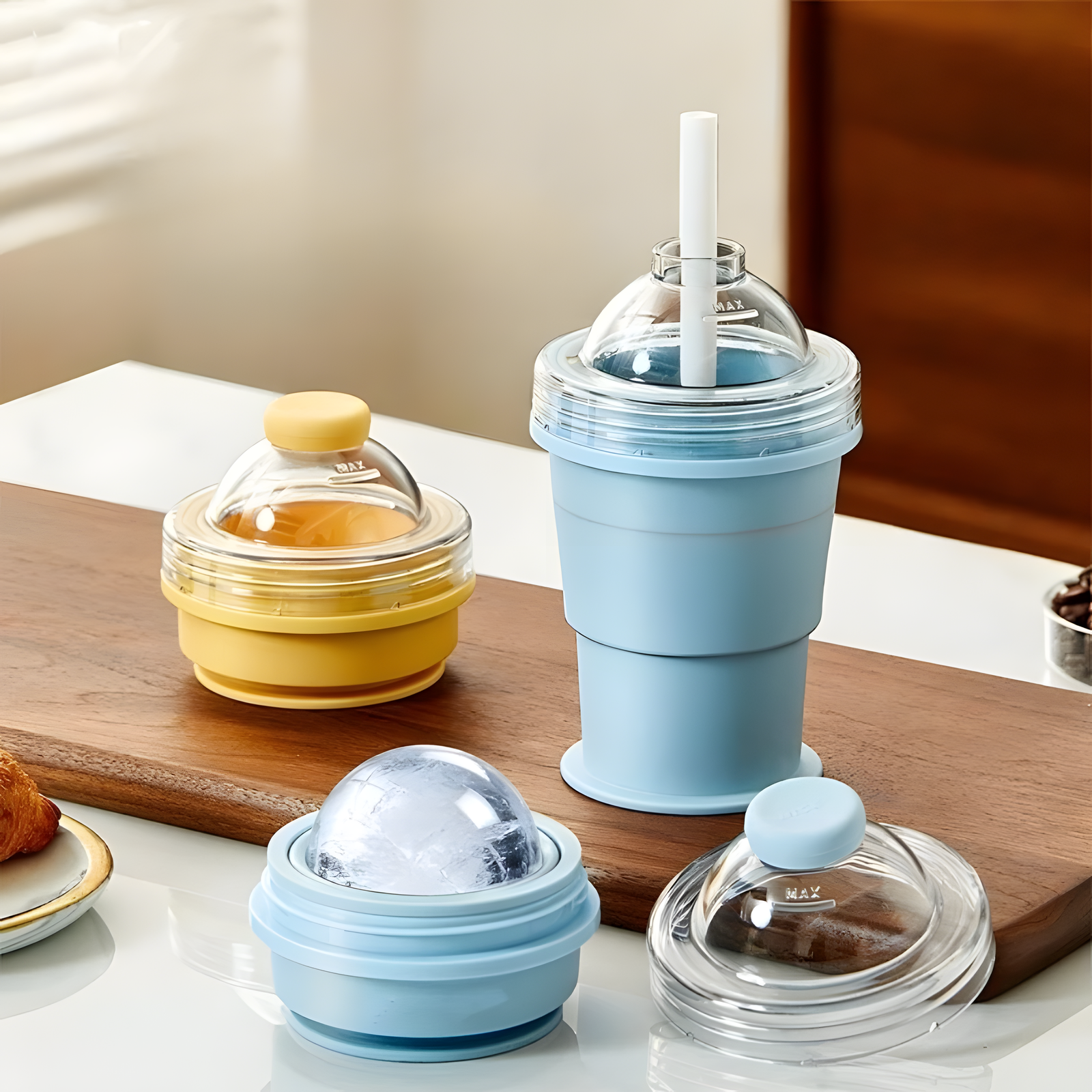 Foldable Silicone Ice Maker Cup with Straw & Lid – Freezer Safe
