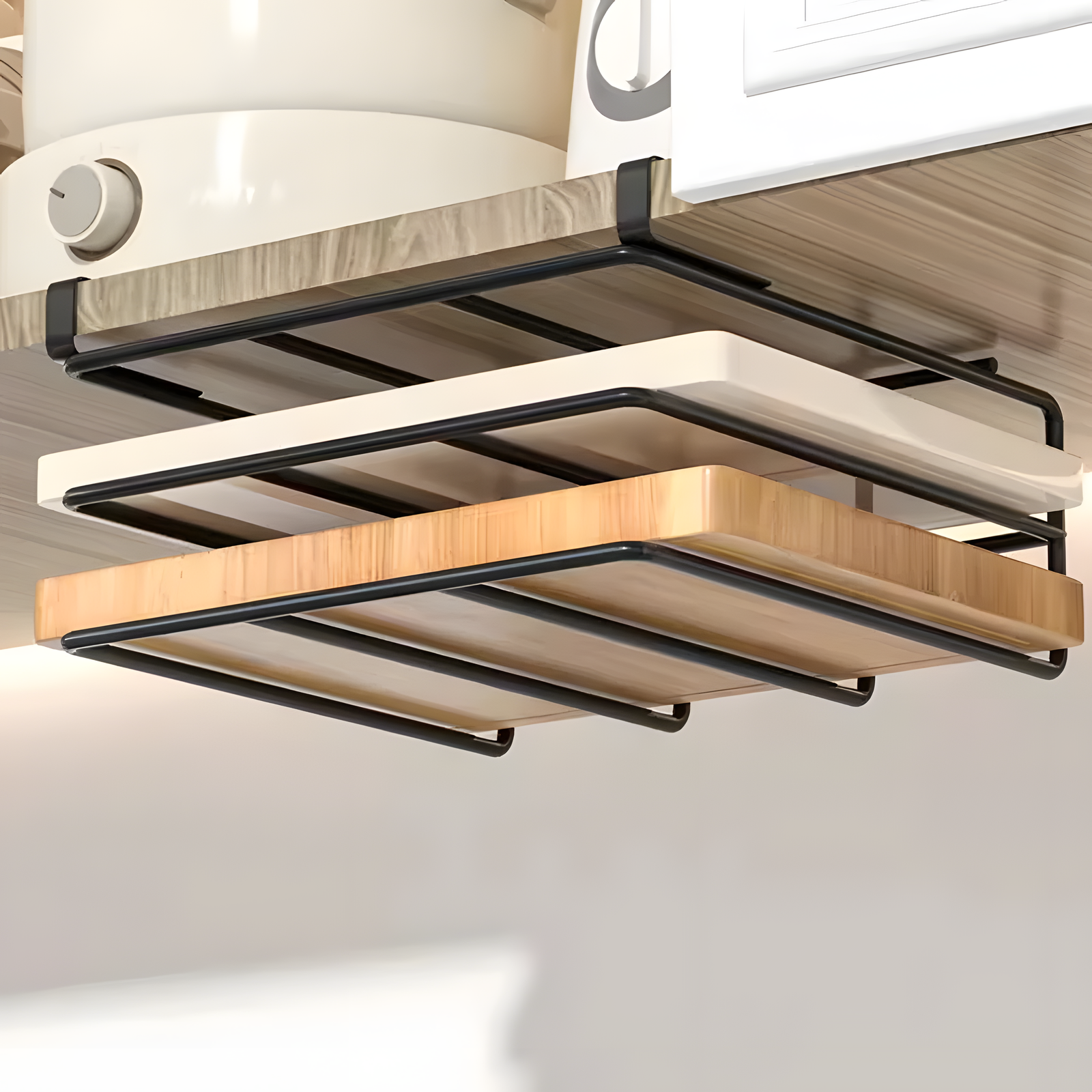 No-Drill Under-Cabinet Storage Rack – Black & Silver