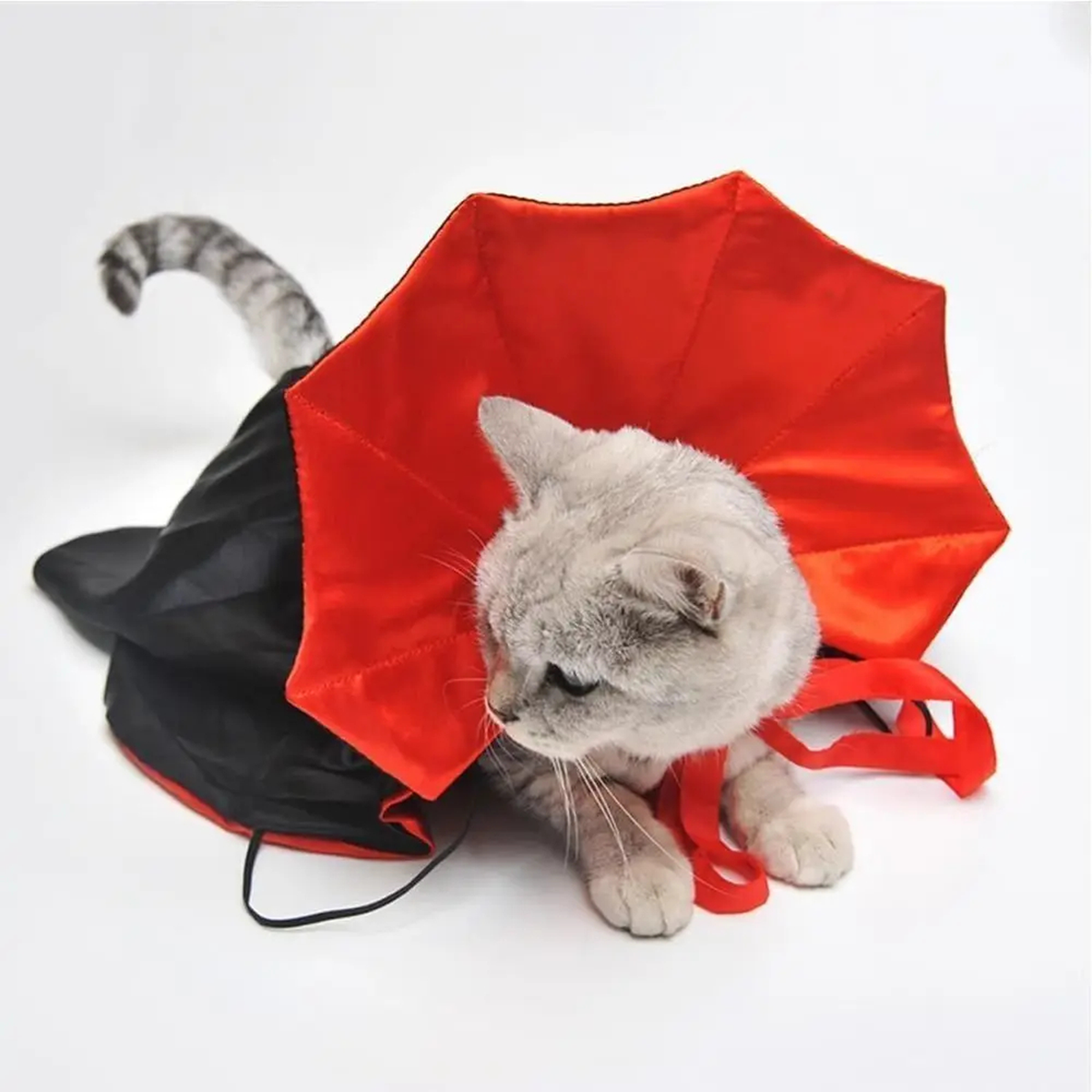 Red and Black Pet Vampire Cape with High Collar for Halloween