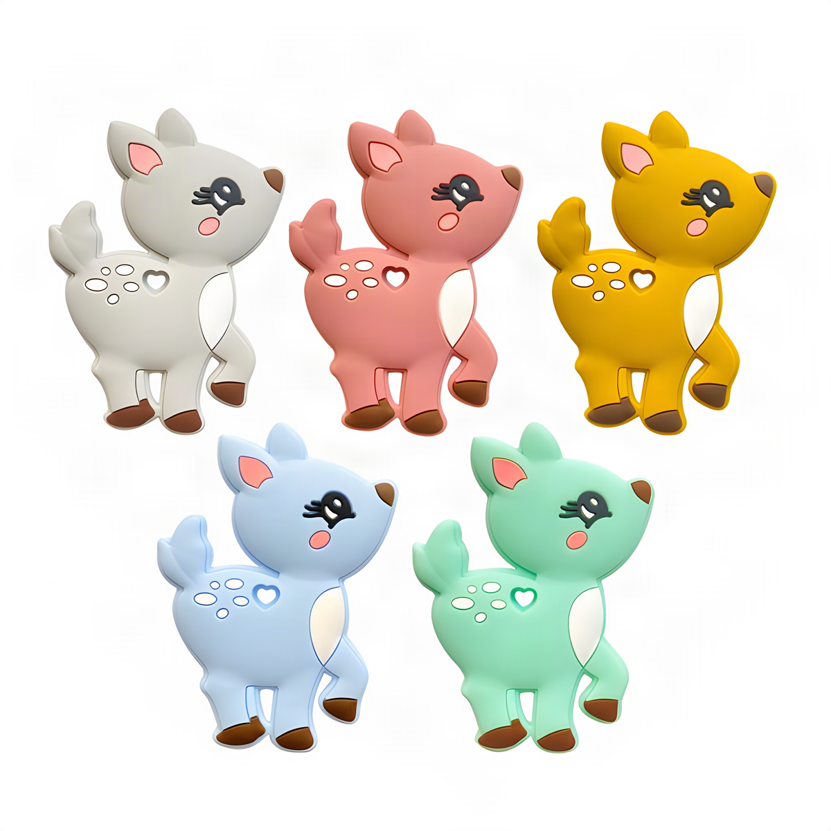 Silicone Deer Baby Teether with Rounded Edges in Five Colors