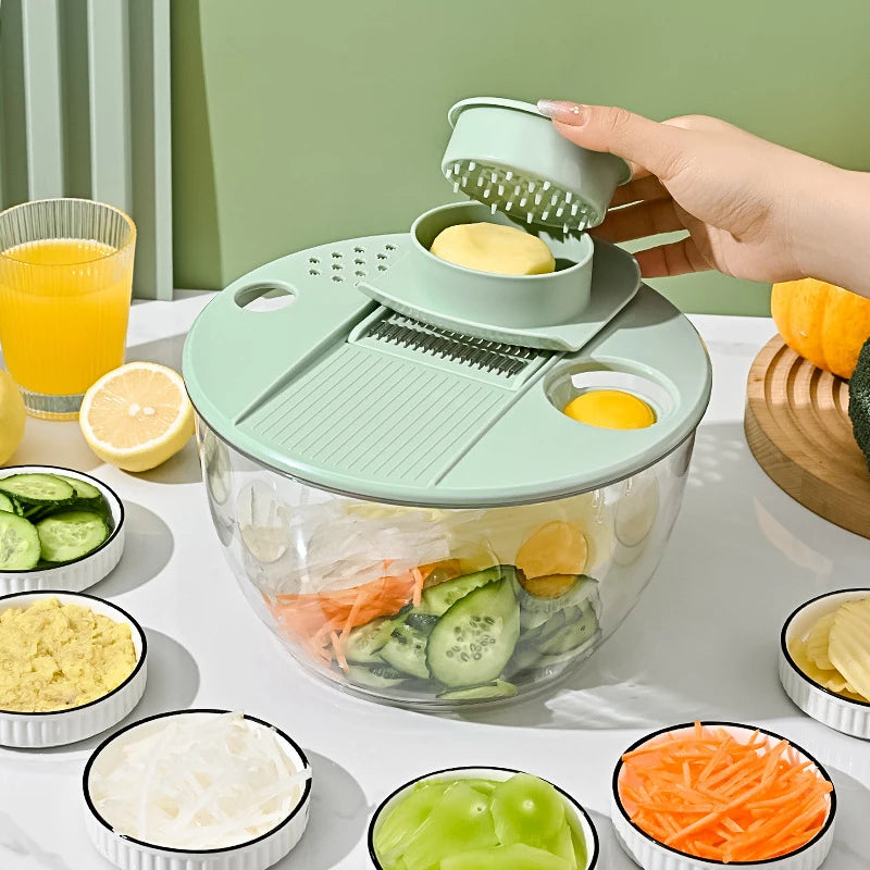 7-Piece Salad Spinner Set – 5L Bowl with 6 Slicer Blades