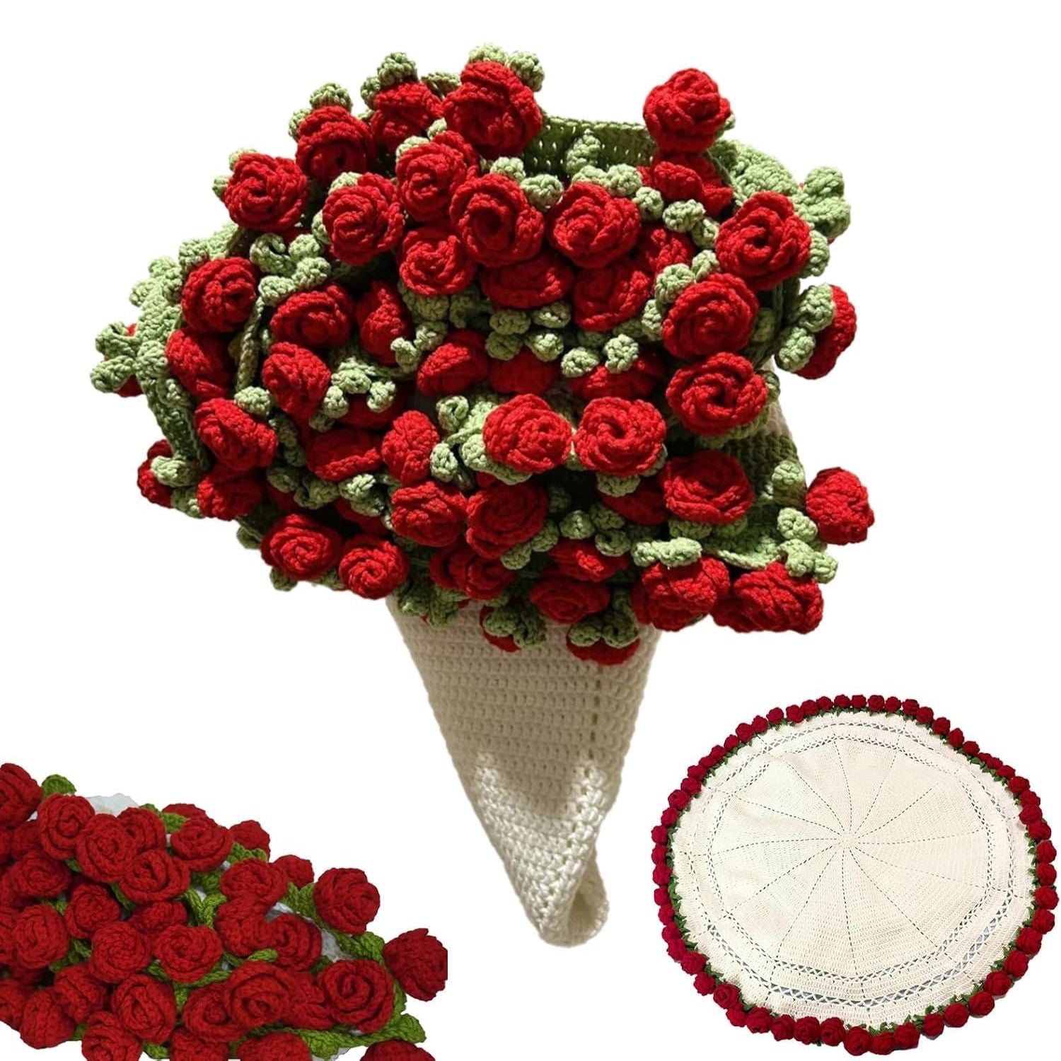 Crochet Rose Bouquet Blanket - Handmade Flower Throw Blanket