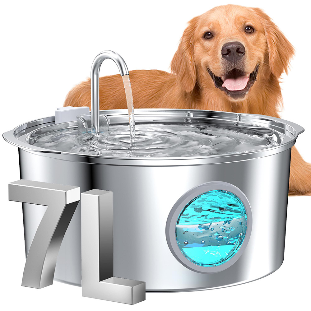7L Stainless Steel Dog Water Fountain Quiet Pump Large Breed