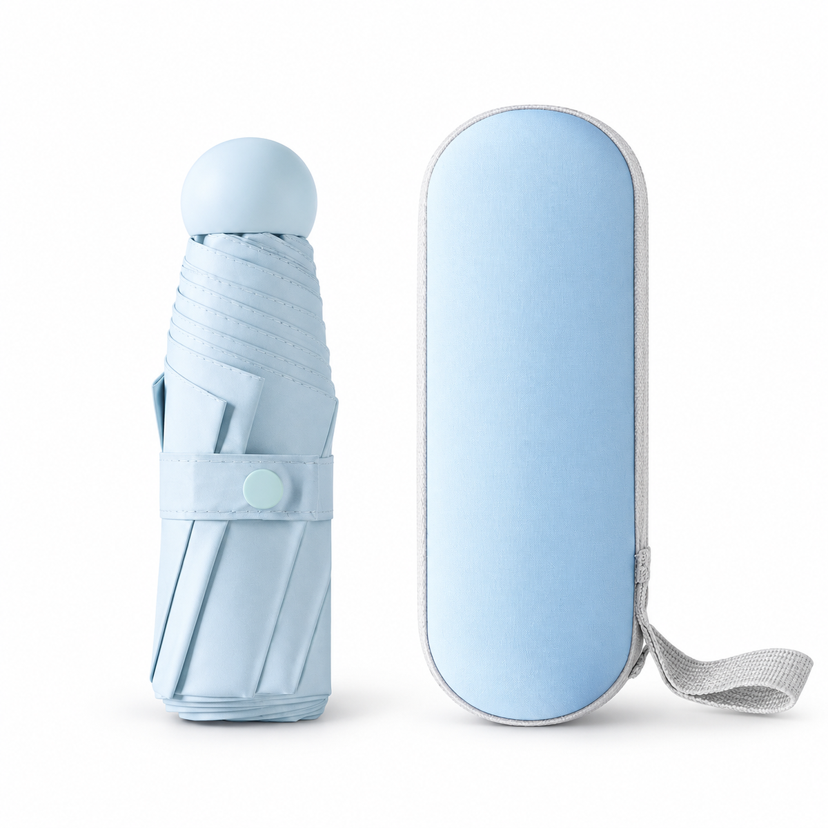 Mini Folding Umbrella with Capsule Storage Case and Wrist Loop