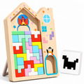 Penguin Wooden Block Puzzle Board with Geometric Pattern Cards