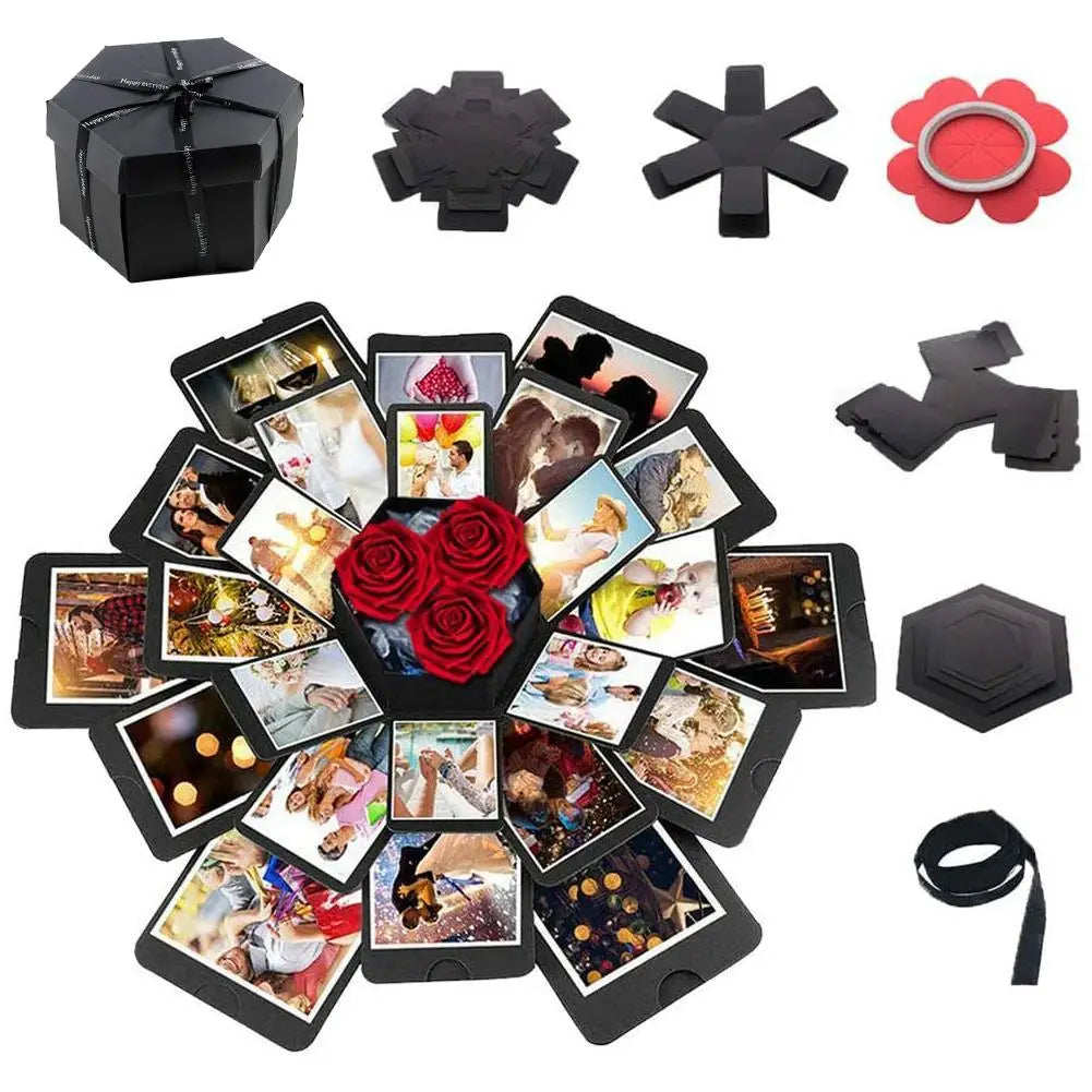 DIY Explosion Photo Gift Box with Layered Scrapbook Panels