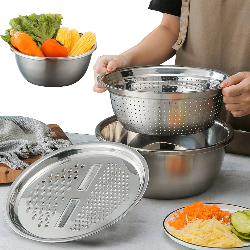 Stainless Steel Grater Bowl Set with Colander Lid 26cm
