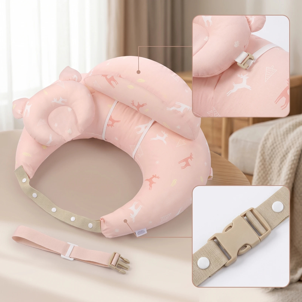 Adjustable Wraparound Nursing Pillow Set with Printed Cover