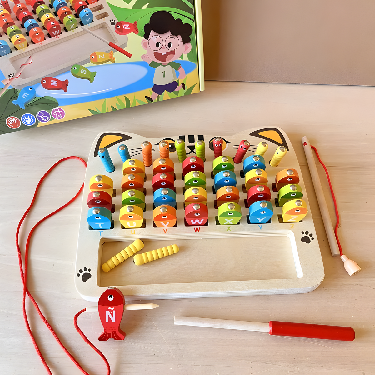 Wooden Magnetic Fishing Game for Color Matching and Play
