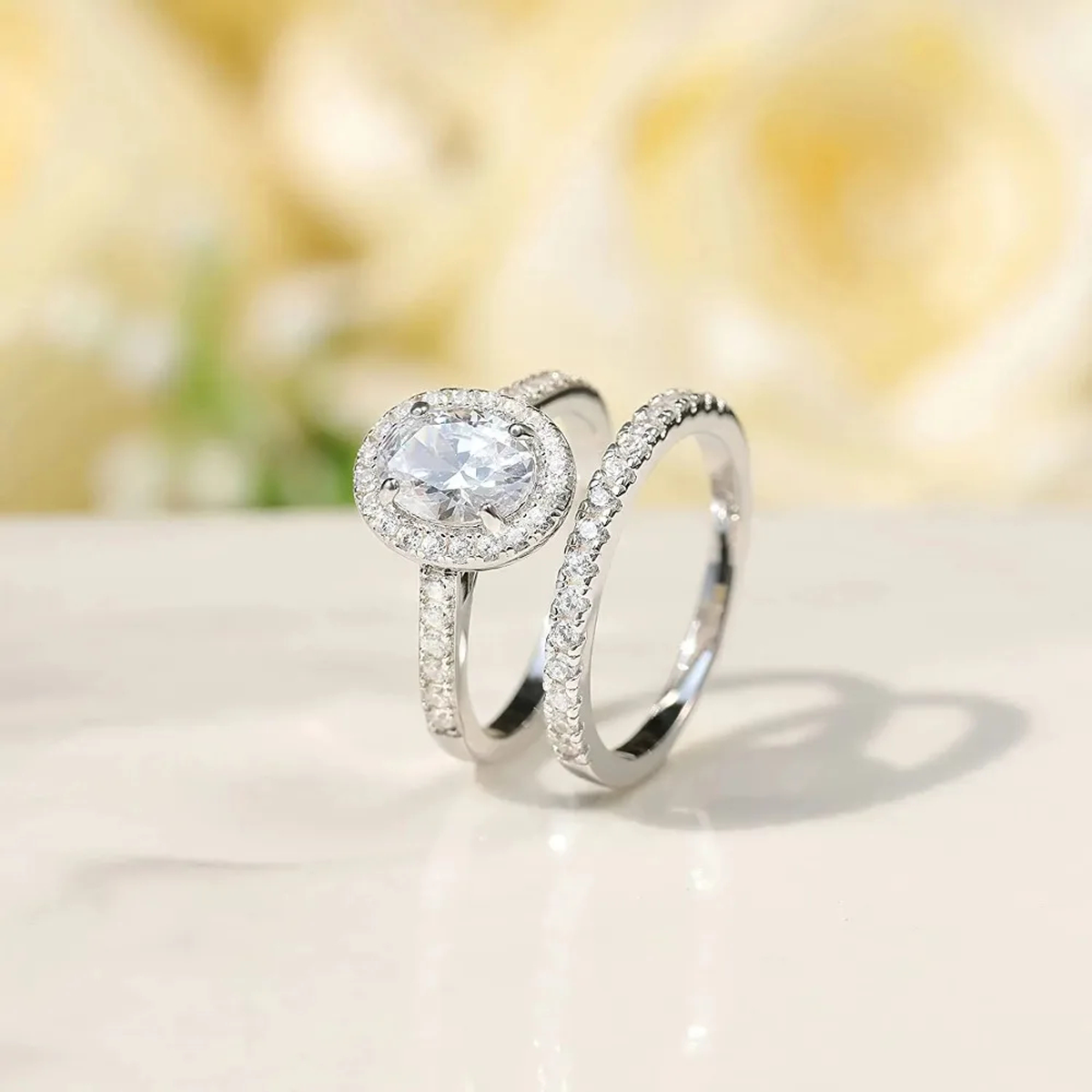 Princess Crystal-Style Ring, Oval Halo Design in US 5–10