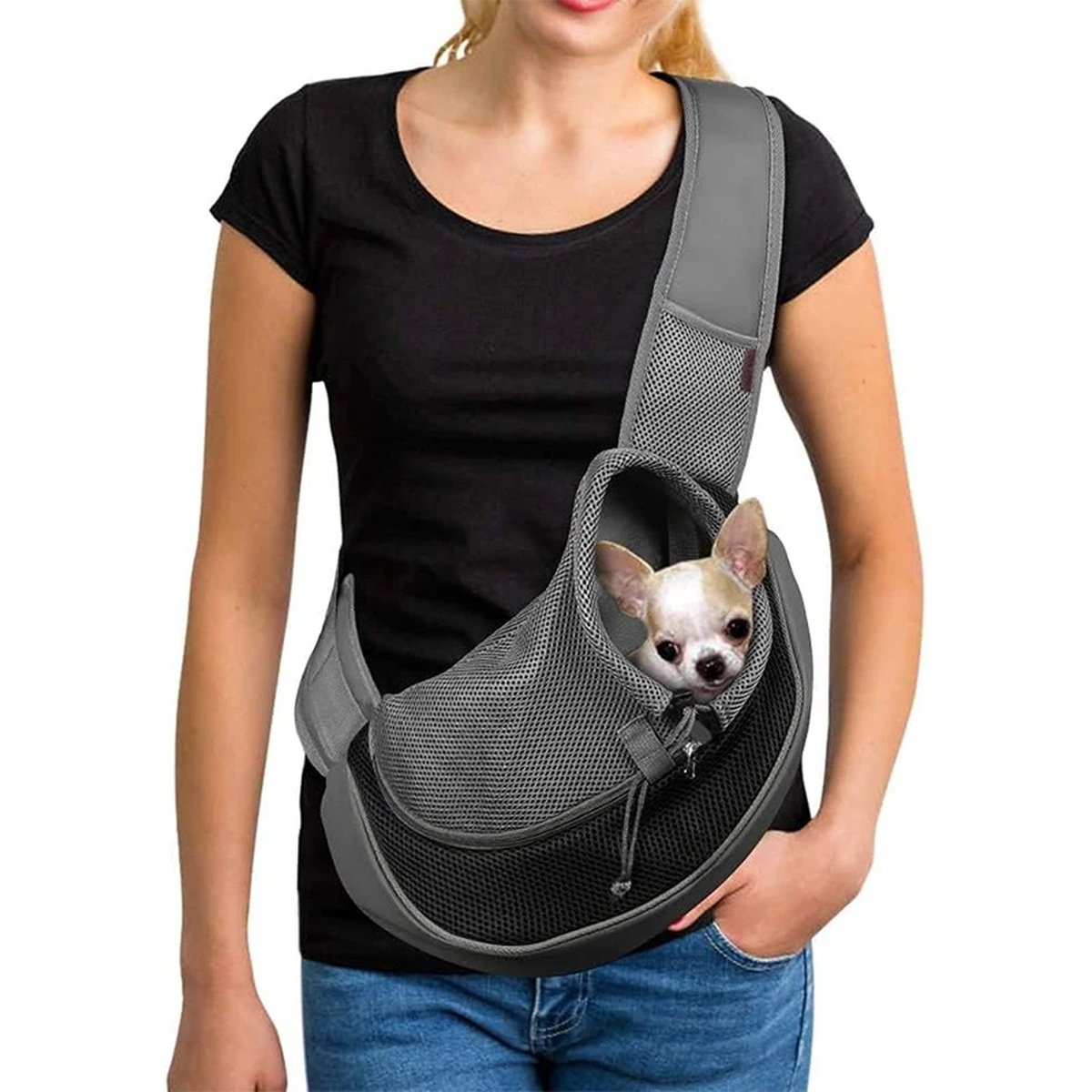Reflective Mesh Pet Carrier Sling Bag with Adjustable Strap