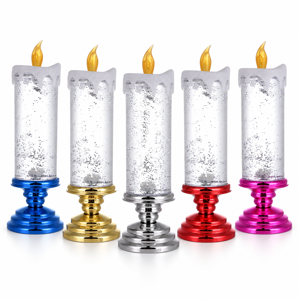 LED Glitter Candle, Flameless Decoration and Pedestal Base