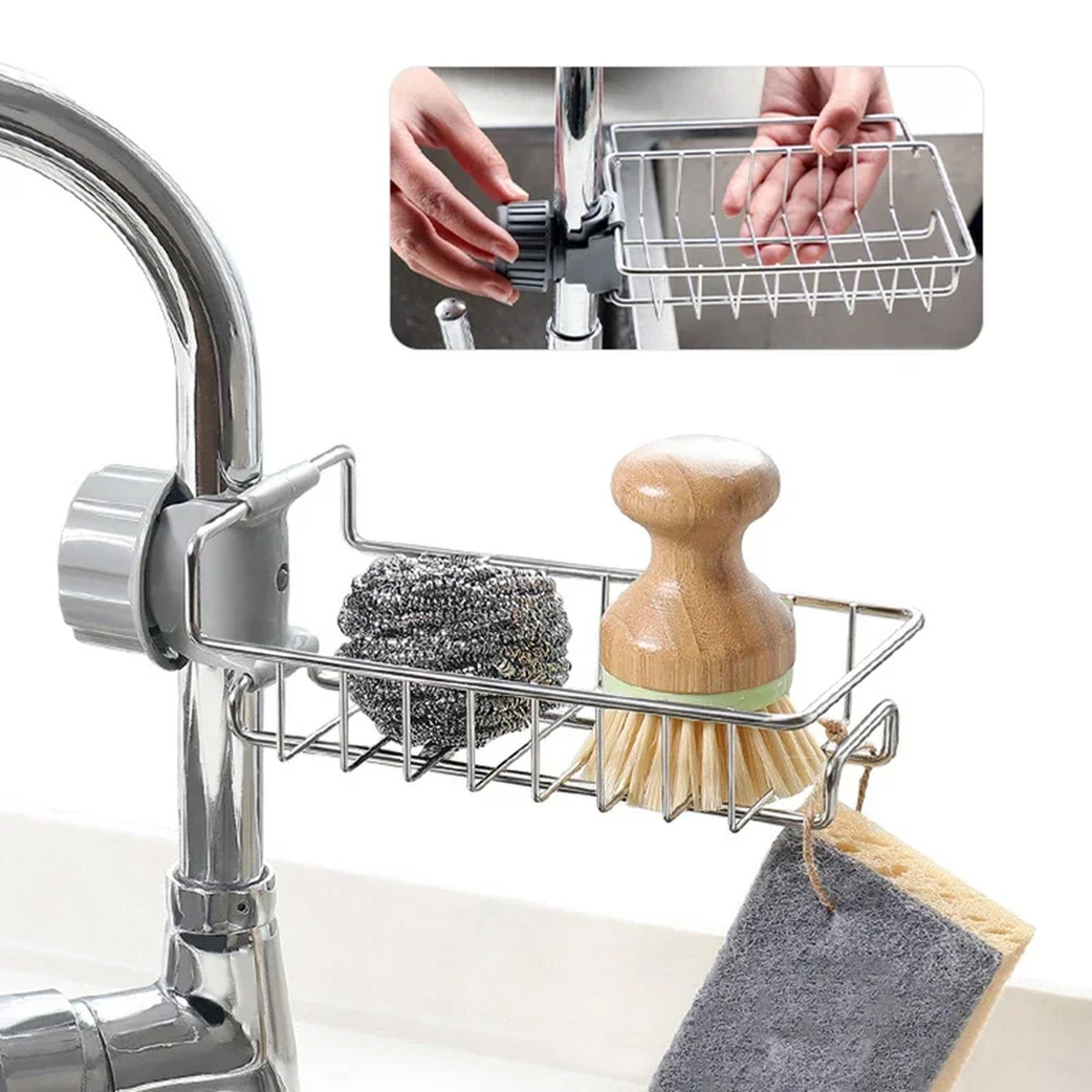 Adjustable Stainless Steel Faucet Sink Rack for Sponges