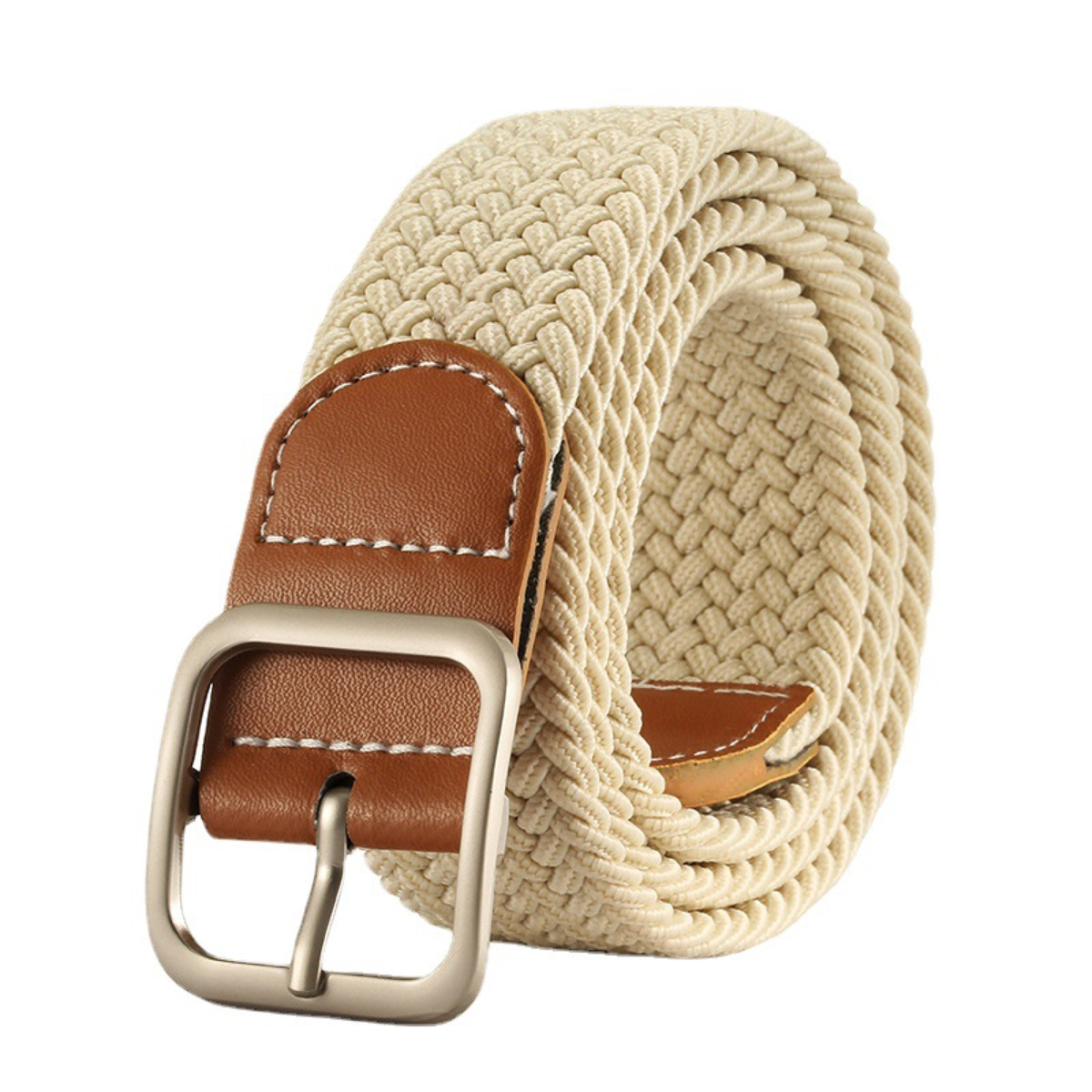Elastic Braided Belt with Adjustable Square Metal Buckle