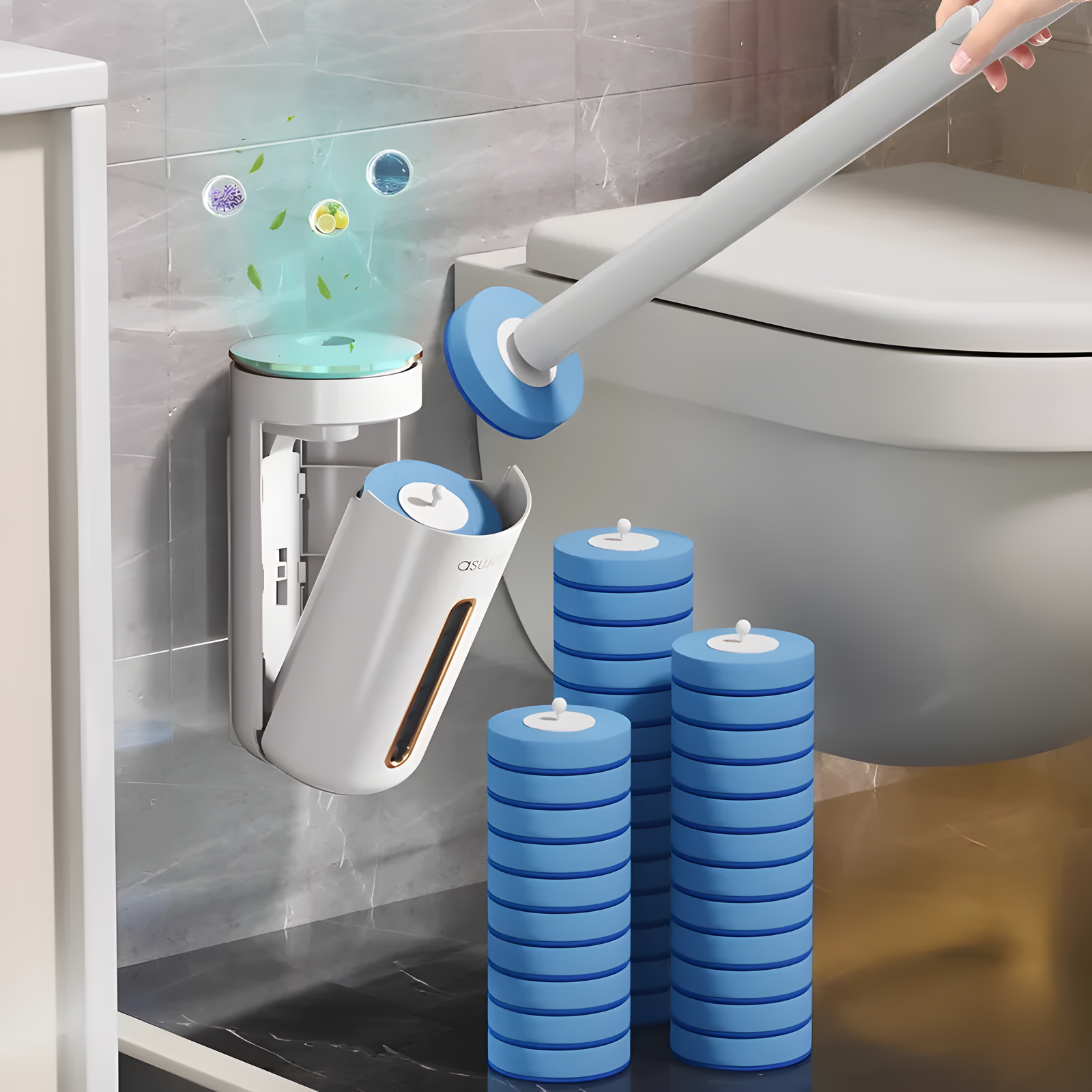 Wall Mounted Disposable Toilet Brush Set with Refills