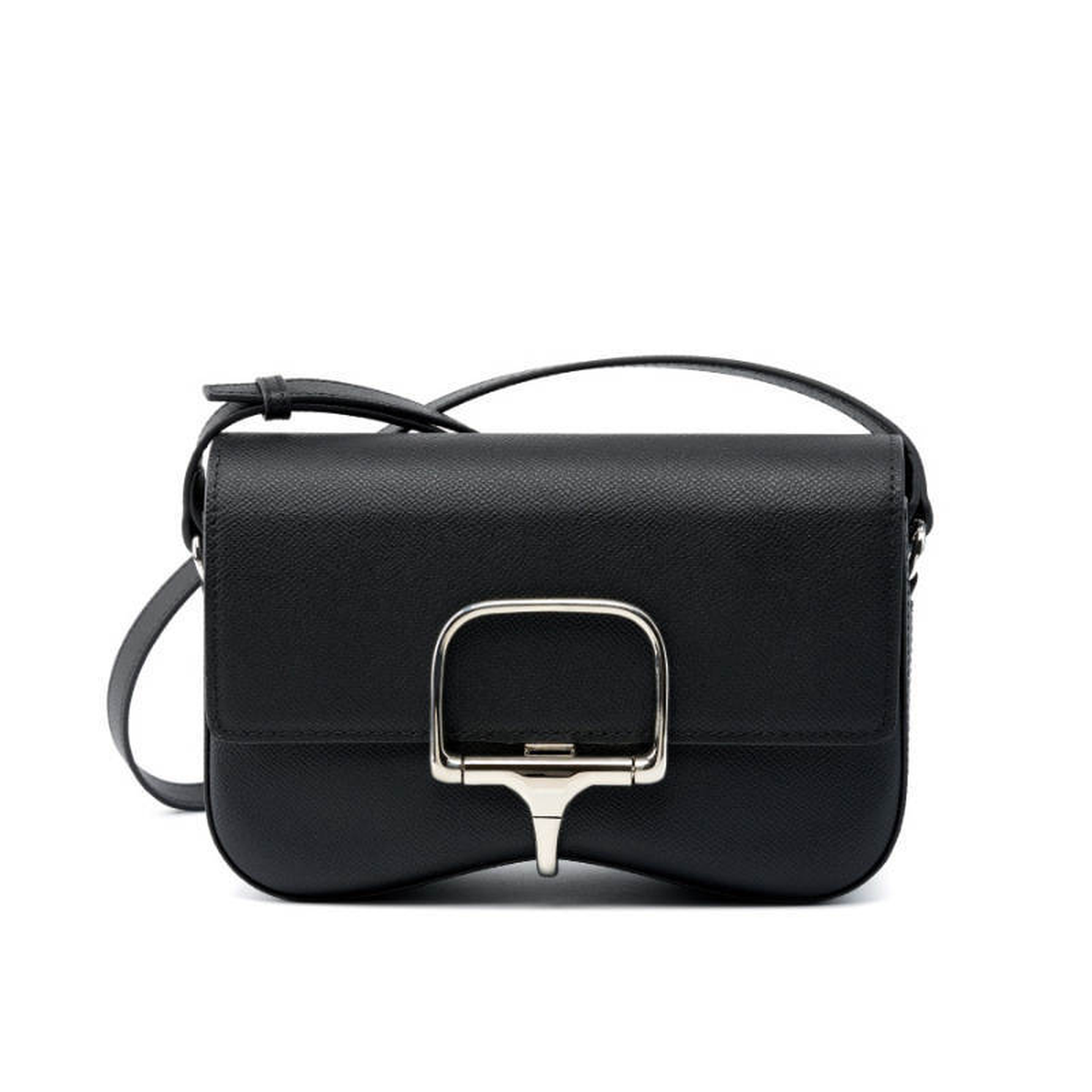 Compact Saddle Bag with Silver-Tone Buckle and Strap