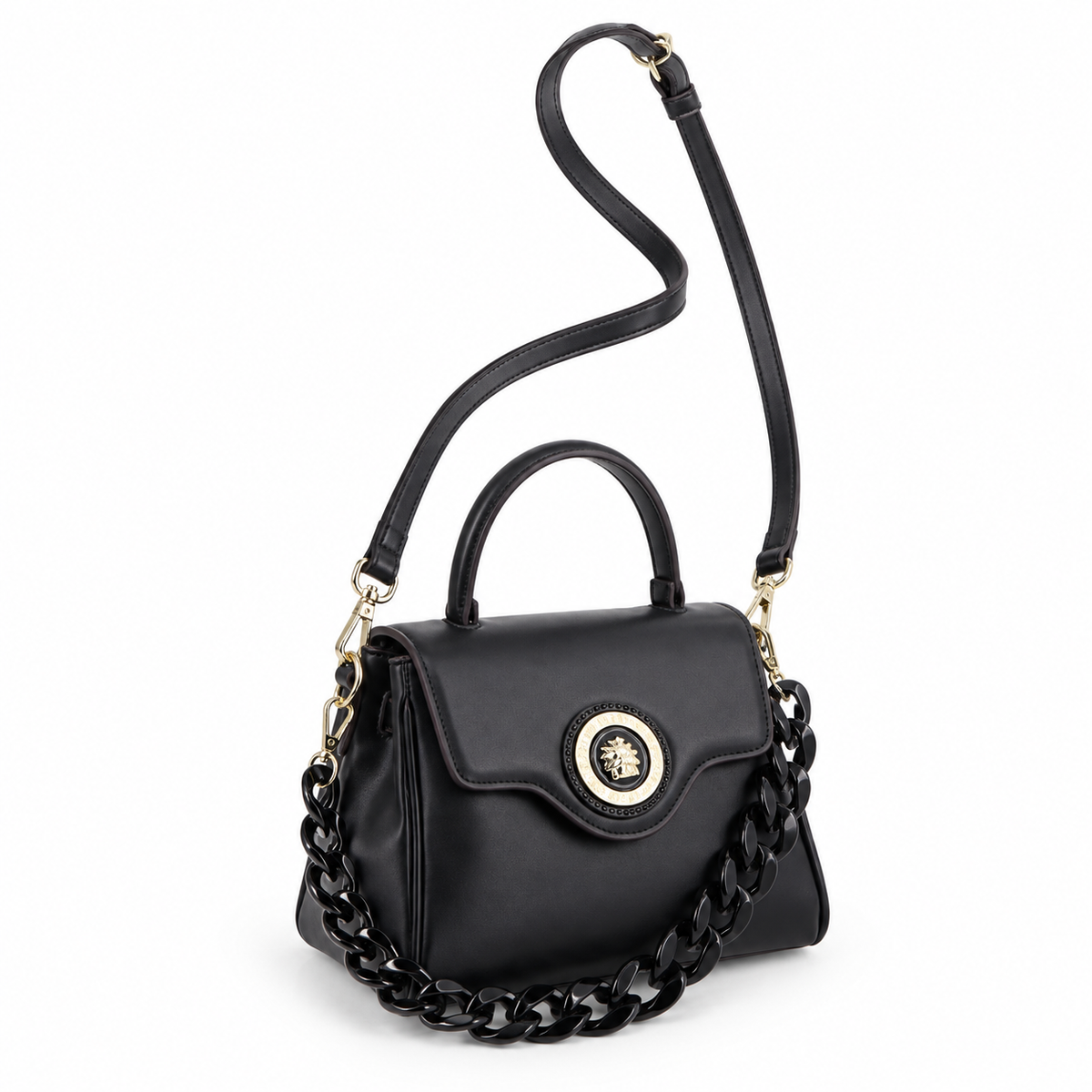 Chain-Strap Shoulder Bag with Flap and Inner Phone Pocket