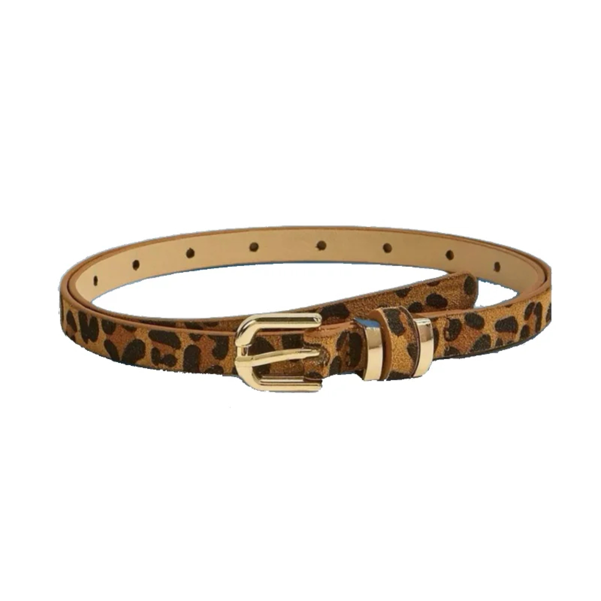 Slim Adjustable Buckle Belt in Leopard Print and Neutrals