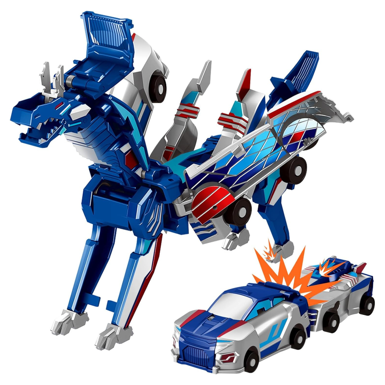 Collision Transforming Dinosaur Car Toy - 2-in-1 Magnetic Race Car Set