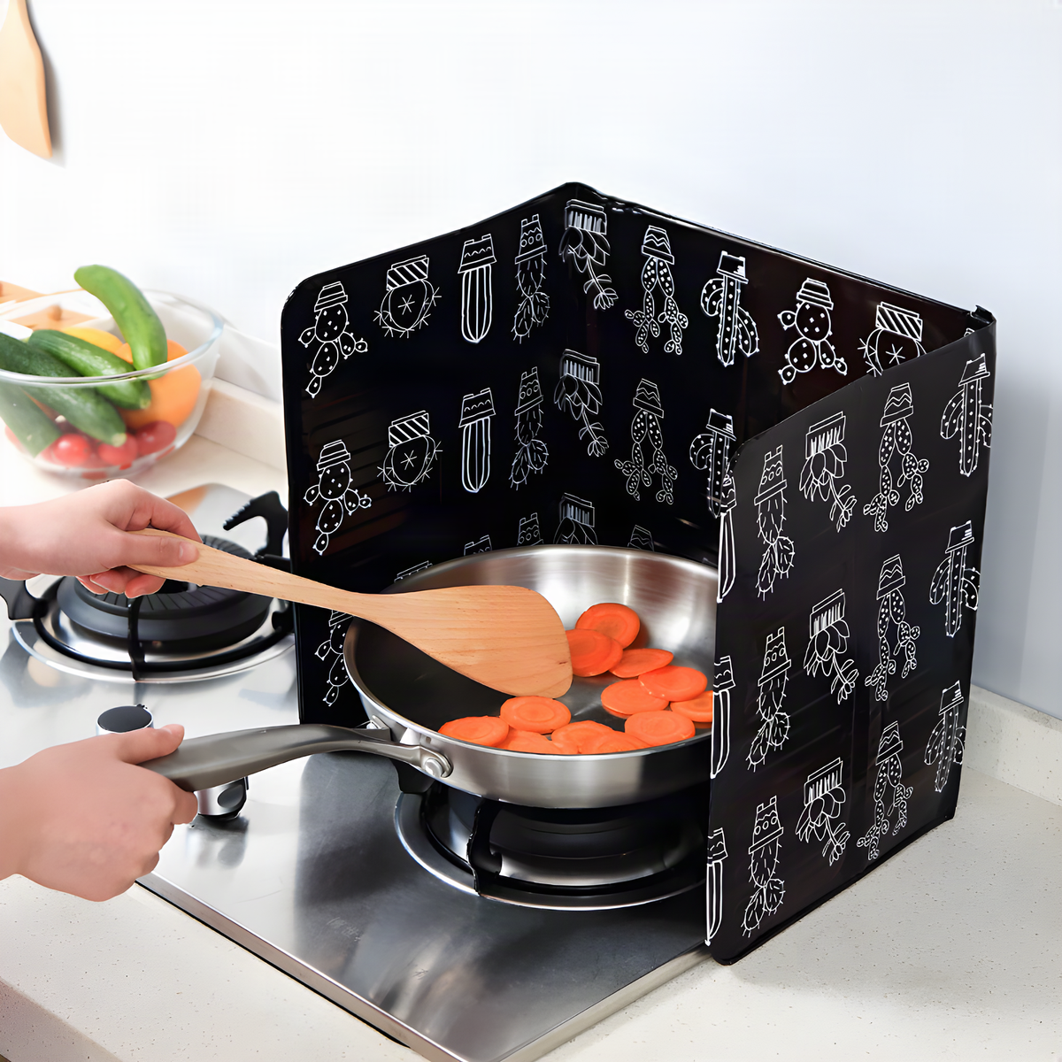 Foldable Stove Splatter Guard, Three-Panel Printed Screen