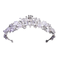 Floral Bridal Tiara with Faceted Stones and Pearl-Look Accents