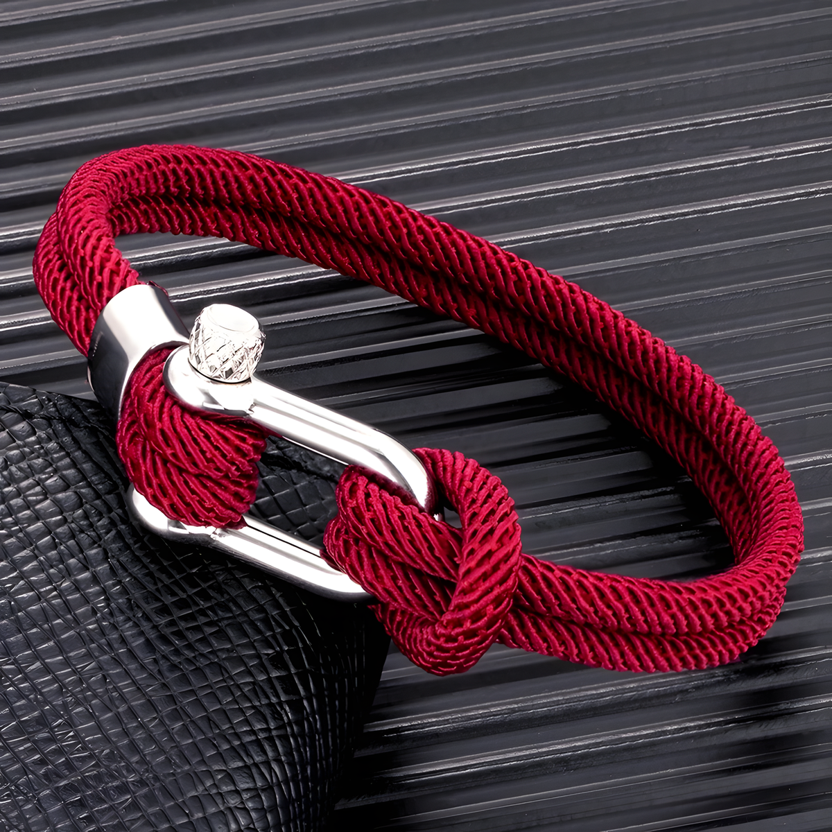 Braided Cord Bracelet, Nautical Shackle Clasp, Six Colors