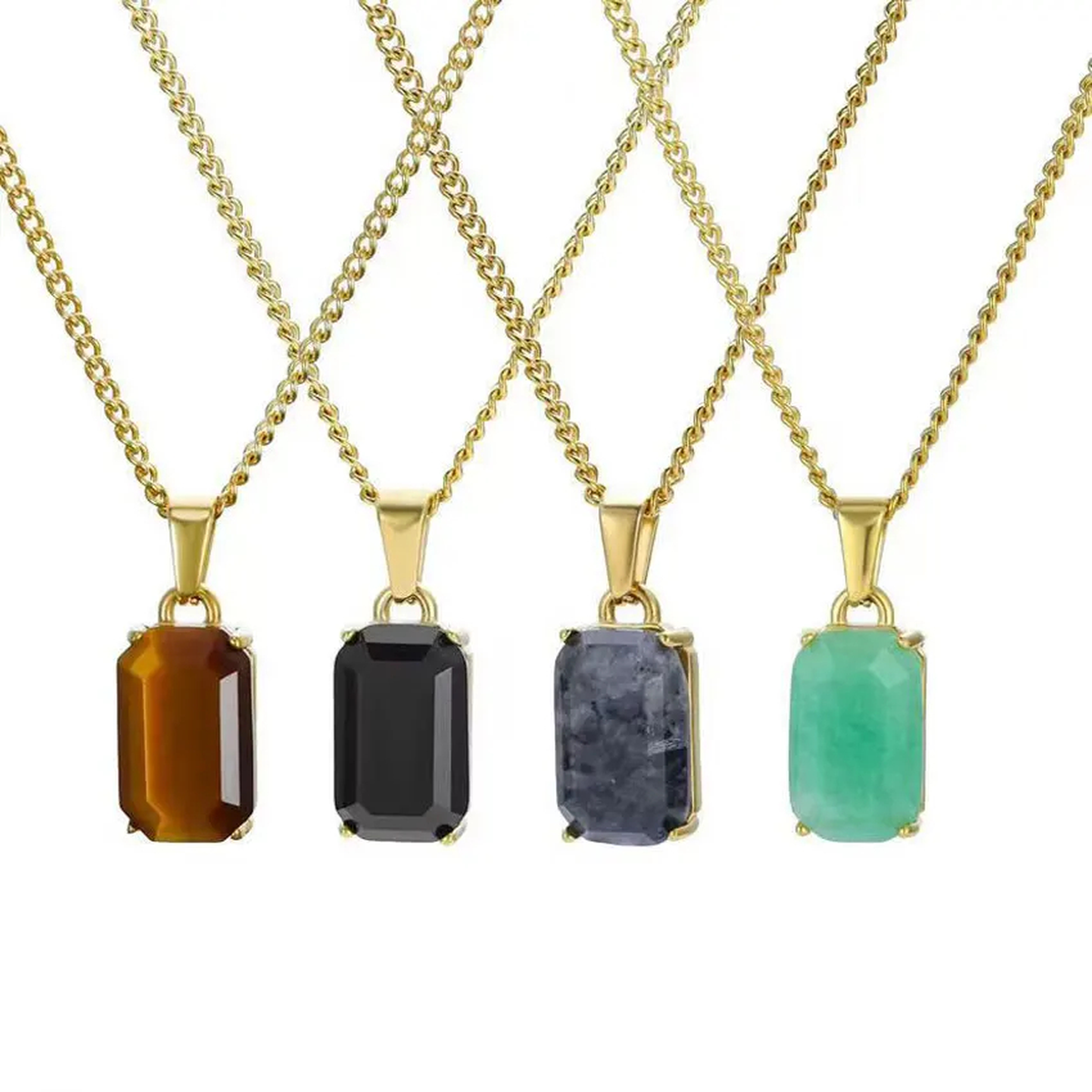 Rectangular Stone-Look Pendant Necklace with Fine Chain