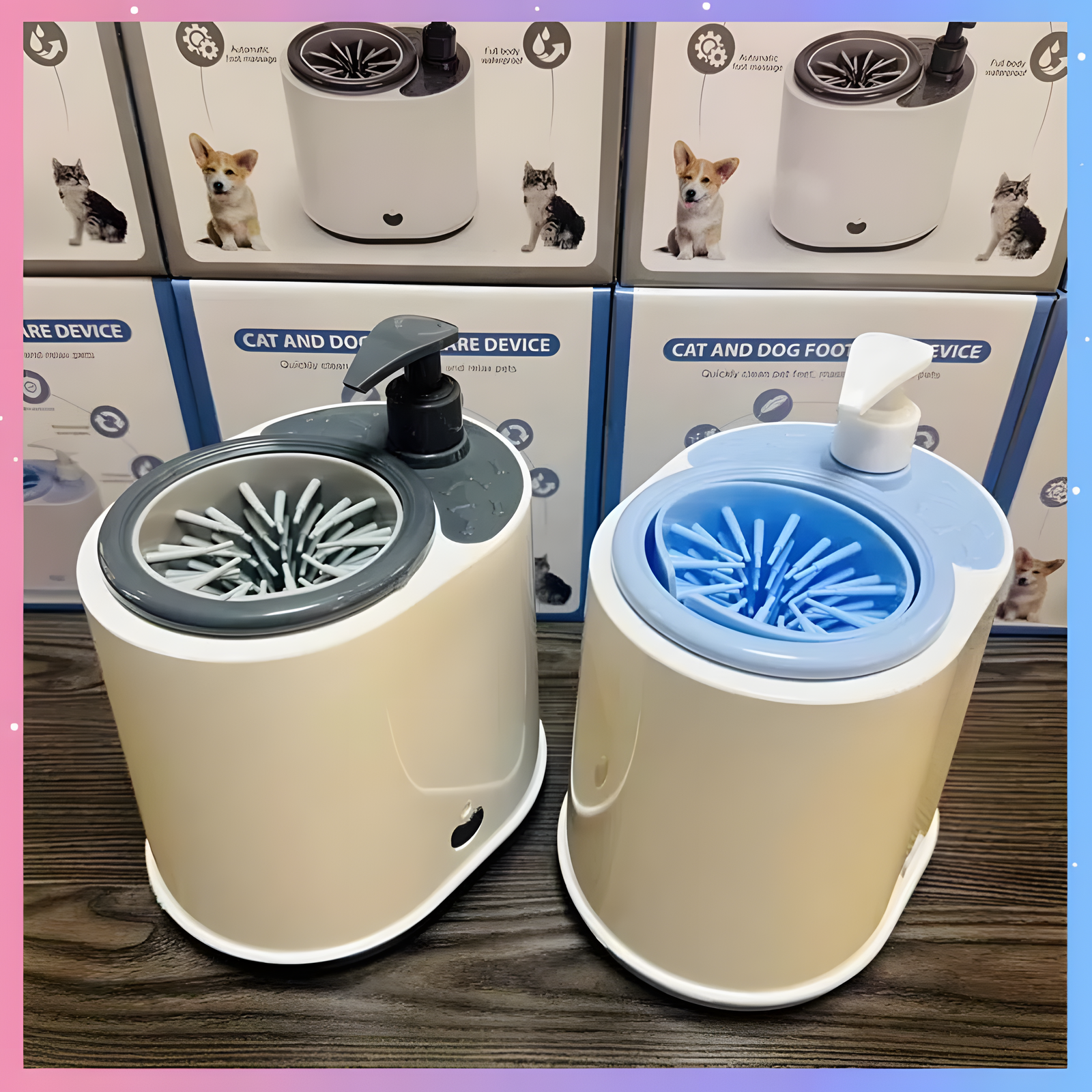 Automatic Electric Pet Paw Washer Cup with Brush Blue/Gray